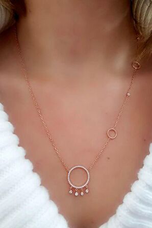 İtalyan 925ayar Gümüş Rose Asimetrik Trend Tasarım Kolye 