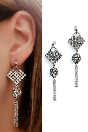 Zirkon Taşlı 925 ayar Gümüş Tasarım Küpe