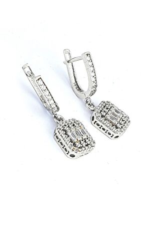 Baget zirkon Taşlı 925 ayar Gümüş Sallantılı Küpe 
