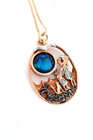 Okyanus Sedefi Özel Tasarım 925 ayar Gümüş Rose Anne Kolye