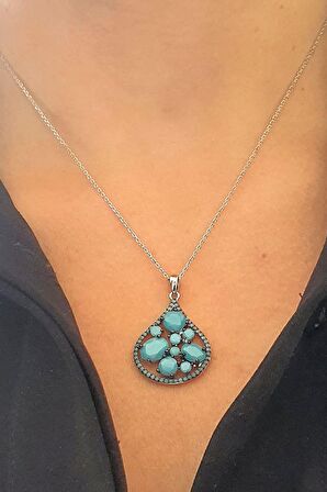 Turkuaz Taşlı 925 ayar Gümüş Tasarım Lüks Kolye