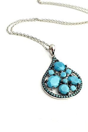 Turkuaz Taşlı 925 ayar Gümüş Tasarım Lüks Kolye