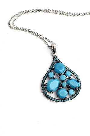 Turkuaz Taşlı 925 ayar Gümüş Tasarım Lüks Kolye