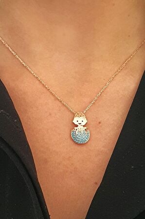 Turkuaz Taşlı 925 ayar Gümüş Rose Anne Kolyesi