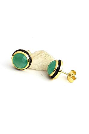 Kalsedon Taşlı 925 ayar Gümüş Üzerine Altın Kaplama Tasarım Küpe