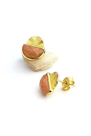 Pembe Turmalin Taşlı 925ayar Gümüş Üzerine Altın Kaplama Tasarım Küpe 