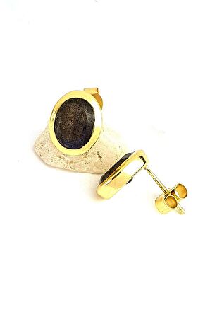 Labrodorite Taşlı 925ayar Gümüş üzerine Altın Kaplama tasarım Doğal Taş oval küpe