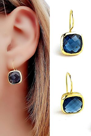 Aquamarin Taşlı 925ayar Gümüş Üzerine Altın Kaplama Tasarım Doğal Taş Küpe