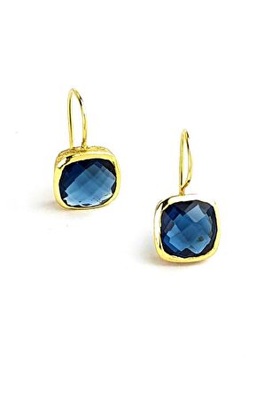 Aquamarin Taşlı 925ayar Gümüş Üzerine Altın Kaplama Tasarım Doğal Taş Küpe