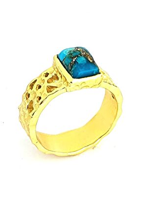 Turkuaz Taşlı 925ayar Gümüş Üzerine Altın Kaplama Tasarım Doğal Taş Yüzük