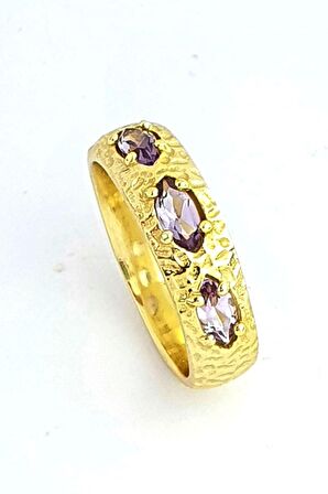 Ametist Taşlı 925ayar Gümüş Üzerine Altın Kaplama Tasarım Yüzük