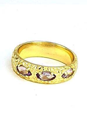 Ametist Taşlı 925ayar Gümüş Üzerine Altın Kaplama Tasarım Yüzük