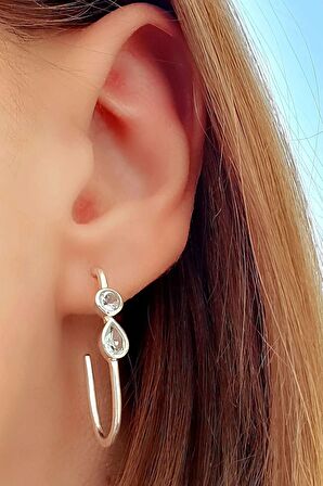 Mavi Topaz Taşlı 925ayar Gümüş Yarım Halka Oval Küpe