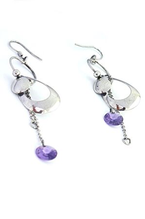 İTALYAN TASARIMI 925AYAR GÜMÜŞ Ametist taşlı Trend Küpe 