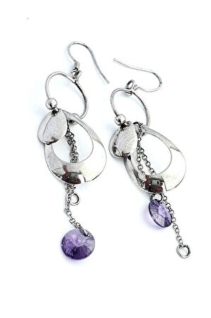 İTALYAN TASARIMI 925AYAR GÜMÜŞ Ametist taşlı Trend Küpe 