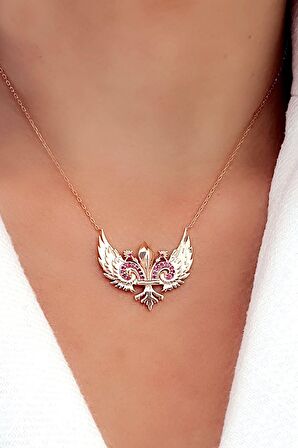 Pembe Zirkon Taşlı 925ayar Gümüş Rose Melek Kanadı Kolye