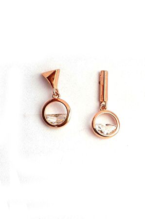 Zirkon Taşlı 925ayar Gümüş Rose Asimetrik İtalyan Küpe 
