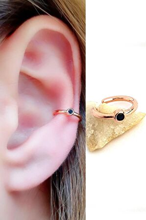 Oniks Taşlı 925ayar Gümüş Rose Sıkıştırmalı Kıkırdak Küpesi