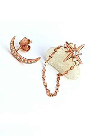 Ay yıldız figürlü 925 ayar gümüş asimetrik trend küpe