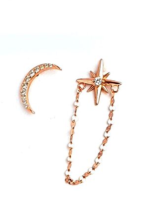 Ay yıldız figürlü 925 ayar gümüş asimetrik trend küpe