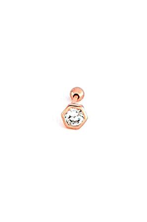 Zirkon Taş Detaylı 925 ayar Gümüş Rose Beşgen Tragus Helix Piercing