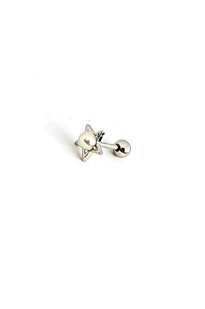 İnci Detaylı 925ayar Gümüş  Tragus Helix Kıkırdak Tek Pıercing 