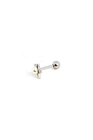 İnci Detaylı 925ayar Gümüş  Tragus Helix Kıkırdak Tek Pıercing 