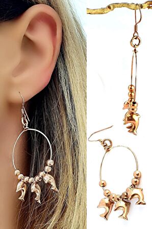 Yunus figürlü 925 ayar gümüş rose küpe