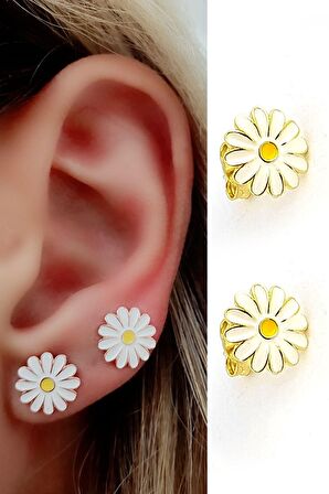 Mine İşçiliği 925ayar Gümüş Üzerine  Altın Kaplama Papatya Küpe 