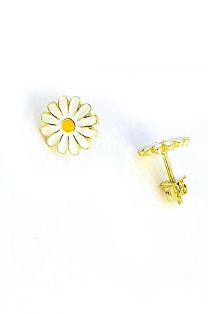 Mine İşçiliği 925ayar Gümüş Üzerine  Altın Kaplama Papatya Küpe 