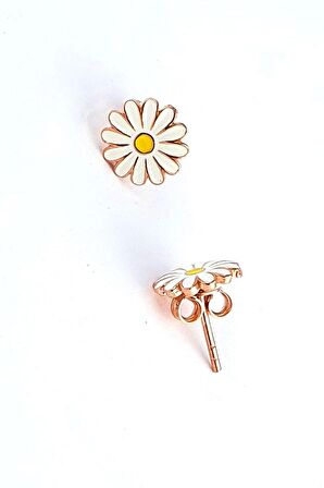 Mine İşçiliği 925ayar Gümüş Üzerine Rose Altın Kaplama Papatya Küpe 