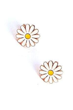 Mine İşçiliği 925ayar Gümüş Üzerine Rose Altın Kaplama Papatya Küpe 