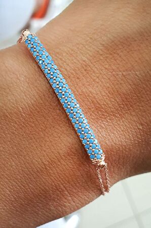 Turkuaz Taşlı 925 ayar Gümüş Rose Trend Bileklik