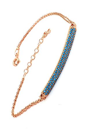 Turkuaz Taşlı 925 ayar Gümüş Rose Trend Bileklik