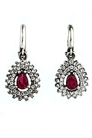 Fuşya Zirkon Taşlı 925ayar Gümüş Damla küpe