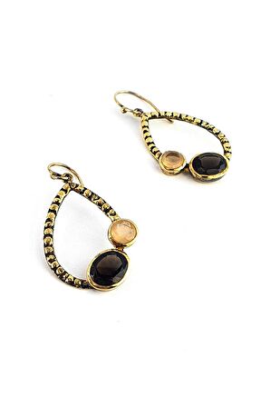 Dumanlı Kuvars ve Sitrin Taşlı 925ayar Gümüş Üzerine Altın Kaplama Tasarım Küpe