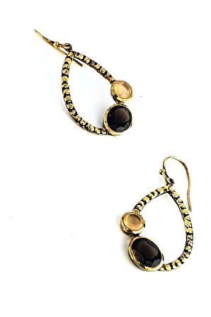 Dumanlı Kuvars ve Sitrin Taşlı 925ayar Gümüş Üzerine Altın Kaplama Tasarım Küpe