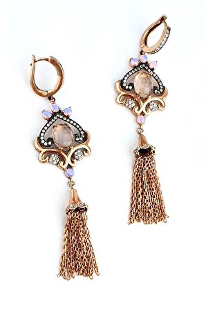 Pembe kuvars taşlı Tasarım 925ayar Gümüş Üzerine Rose Altın Kaplama Küpe