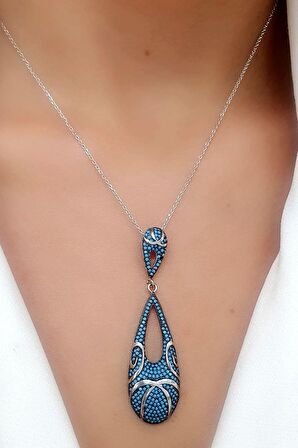 Turkuaz Taşlı 925ayar Gümüş Tasarım Damla Kolye