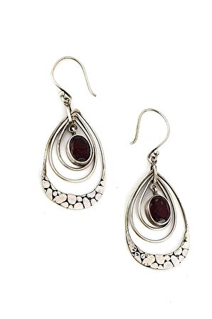 Granat Taşlı 925ayar Gümüş Tasarım Bohem Küpe