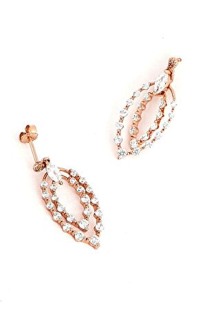 İtalyan Pırlanta Parlaklığında Zirkon Taşlı 925ayar Gümüş Rose Küpe