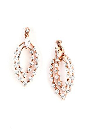 İtalyan Pırlanta Parlaklığında Zirkon Taşlı 925ayar Gümüş Rose Küpe