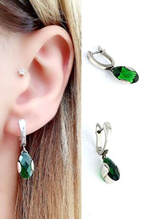 Yeşil Zirkon Taşlı 925ayar Gümüş Tasarım Küpe