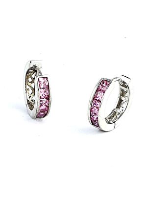 Pembe Baget Zirkon Taşlı 925ayar Gümüş Lüks Küpe 