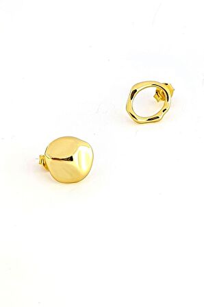 İtalyan Tasarımı 925ayar Gümüş Üzerine Altın Kaplama Asimetrik Küpe 