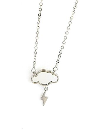 Sedef Taş Detaylı Bulut Şimşek 925ayar Gümüş Kolye