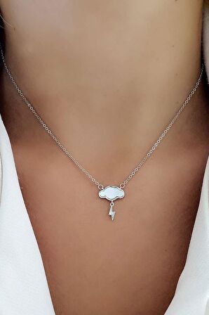 Sedef Taş Detaylı Bulut Şimşek 925ayar Gümüş Kolye