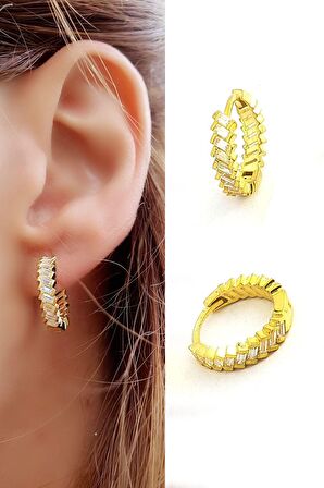 Baget zirkon Taşlı 925ayar Gümüş Halka Küpe