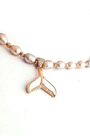 Barok İncili 925ayar Gümüş Rose Detaylı Balık Kuyruğu Doğal Taş Kolye 