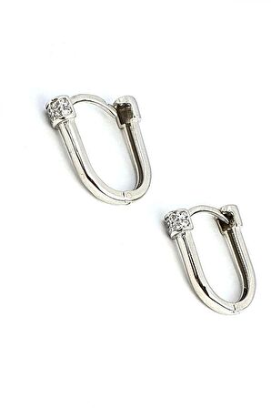 Zirkon Taş Detaylı 925ayar Gümüş Oval Trend Halka Küpe